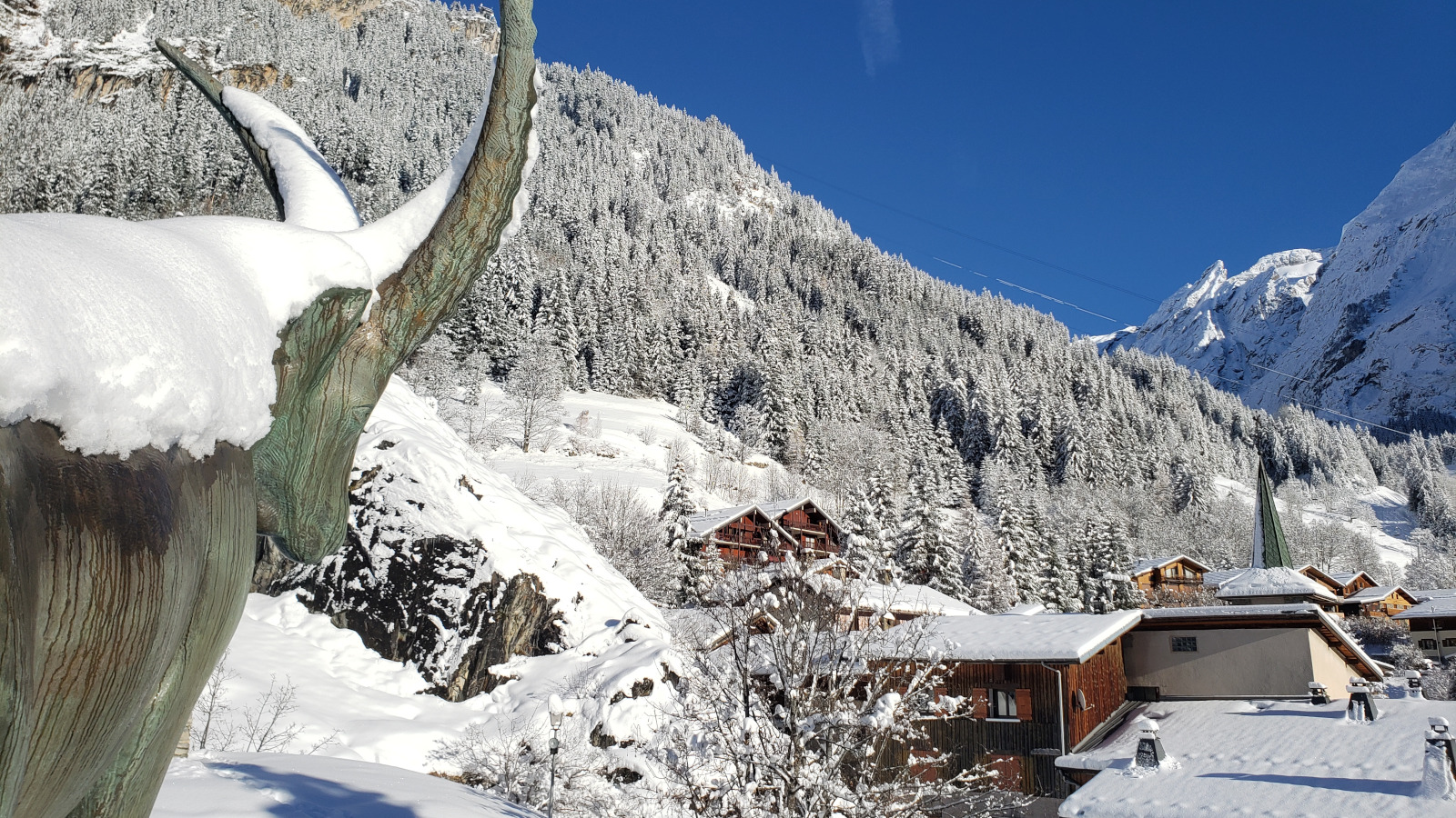 Ibex and village under the snow